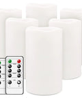 Set Of 6 Flameless LED Candles With Realistic Flicker, Battery Powered 6 Inch Tall By 3 Inch Diameter, Waterproof With Remote