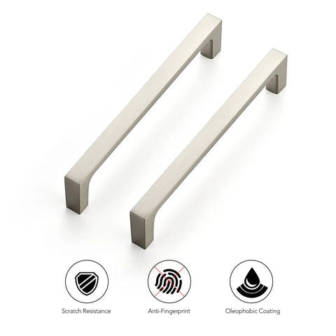 25 Pack Solid 5 Inch Square Kitchen Cabinet Handles in Brushed Nickel Pulls for Cabinets and Drawers, showcasing features