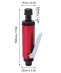 Badass Stainless Steel Air Die Grinder 90 Psi Pneumatic Tool With Adjustable Speed And Turbo Spindle, red metal body, dimensions shown.