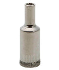 Close-up of 1/2-inch diamond-coated hole saw drill bit; silver metal shaft for tile, glass, ceramic