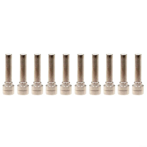 Plasma Cutter Consumables Kit For PCM 500i And PT 31XL Torch 50 Piece Pro Grade Replacement Kit With Electrodes Nozzles Swirl Rings And Shield Cups For CUT40 CUT50 Copper Alloy 40A Fits 21008A 20862 20463 18204 showing 10 electrodes in a row.