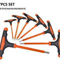 UrbanHui Orange T-Handle Hex Key Wrench Set Features 11 Precision Sizes Made From Durable Chromium Vanadium Steel For Tough Jobs And Pro Grade Torque Delivery Every Time You Fix Stuff Around The House., 7-piece orange and black T-handle hex key set, H2.5 to H10