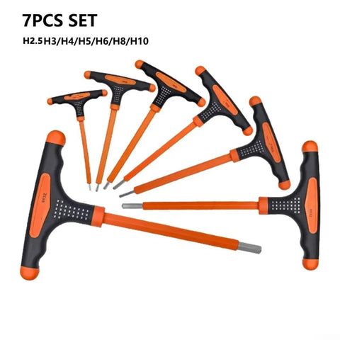 UrbanHui Orange T-Handle Hex Key Wrench Set Features 11 Precision Sizes Made From Durable Chromium Vanadium Steel For Tough Jobs And Pro Grade Torque Delivery Every Time You Fix Stuff Around The House., 7-piece orange and black T-handle hex key set, H2.5 to H10