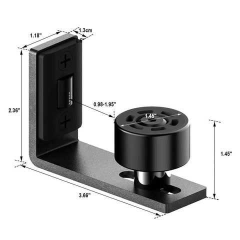 Black adjustable floor guide for sliding barn doors with roller guard, easy install, corrosion resistant powder coated