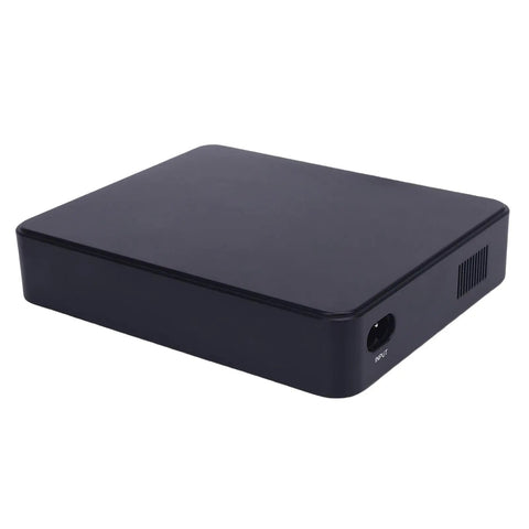 Heavy Duty Ups Power Supply With 10400Mah Portable Battery Backup, black fire resistant design, ideal for security cameras.