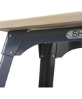 Beefy 13 By 23 Inch Butcher Block Tool Table With 700 Pound Capacity showing close-up of wooden top and metal legs