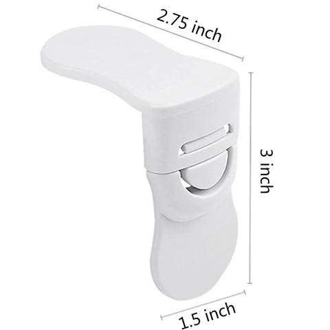 White lock from 10 Pack Child Safety Drawer Locks with Strong Adhesive Tool Free Installation, 3 x 2.75 x 1.5 inches.