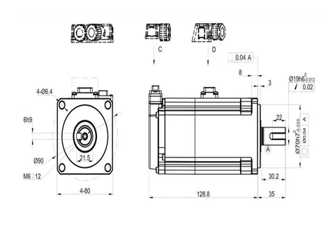 Technical diagram of 750W AC Servo Motor Driver Kit For Industrial Automation 220V 3000 RPM 2.39 Nm Torque 17 Bit Encoder