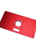 Premium Aluminum Router Table Insert Plate With Precision Center Bushing Delivers Rock Solid Alignment For Quick Garage Setup And Next Level Woodworking Results For Everyday Tasks, featuring a red finish and centered bushing.