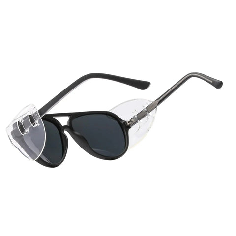 Worksite Ready Detachable Side Shield Safety Glasses With Sharp Polarized UV400 Lenses Featherlight TR Frame Protective Eyewear in matte black with clear shields