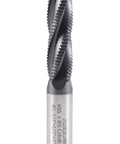 Accusize 1/2 in roughing end mill, side view, M42 cobalt TiAlN coated, 4-flute, 2 in flute length