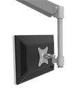 Heavy Duty Wall Mounted Monitor Arm Featuring Smooth Pneumatic Lift Bracket Provides Extra Long Reach Foldable Build, side view.