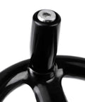 Close-up of handle on 3 Spoke Round Hand Wheel With Removable Handle For Lathe And Mills Rock Solid Precision Tuning Control Engineering Plastic