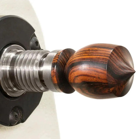 Three Piece Draw Bar Collet Chuck Set MT2 Taper for Wood Lathe holding a turned wood finial