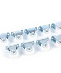 Image of Six Piece Pack Of One Inch Universal Furniture Casters In Bright White Impact Resistant Nylon with metal plate mounts.