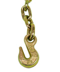Close-up of a heavy-duty chain and hook from the Two Ton Snatch Block With Chain For Car Carrier And Three Eighths Inch By One Hundred Foot Winch Cable.