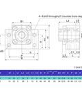 BK12 Fixed Side and BF12 Standard End Supports for SFU1605 SFU1610 Ballscrews, CNC block dimension drawing