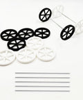 12 Piece Plastic Wheel Kit For DIY Maker Builds And RC Projects With 44mm Diameter Wheels And 2mm Bore 100mm Round Rod Shafts
