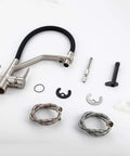 GAZOGJ 3-Way Kitchen Faucet with 360°Rotating Extendable Shower Head, components including hoses and connectors.