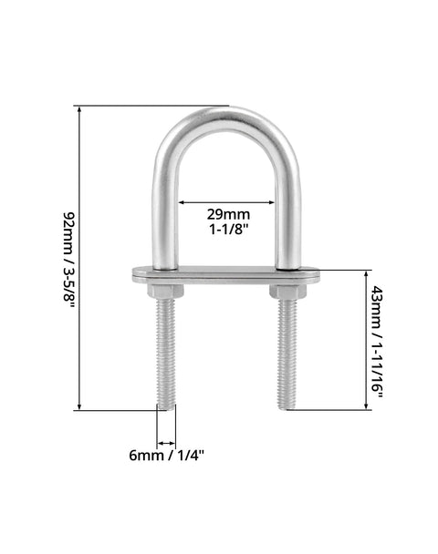 marine stainless steel U bolts M6 x 90mm with nuts and plates, ideal for boat decks and trailers, rust-resistant heavy duty hardware