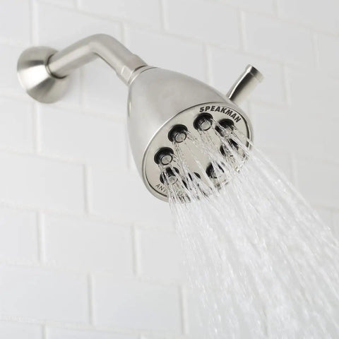 Icon Series Anystream High Pressure Adjustable Solid Brass Shower Head in matte black spraying water