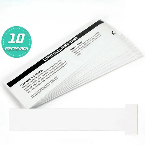Top Tier ID Card Printer Cleaning Kit Features Ten Long Cleaning Cards, heavy duty, printed, for Enduro Rio Pro M200 cleaning.