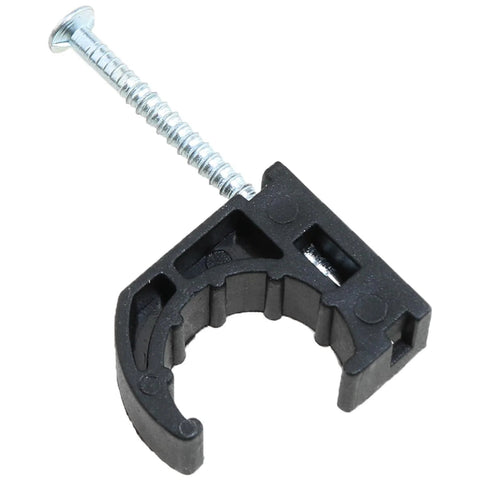 Half Inch Clamp J Hook Pipe Bracket Black Plastic Cable Fixing Clip For PEX Hose Support, Durable Steel Studs, front view