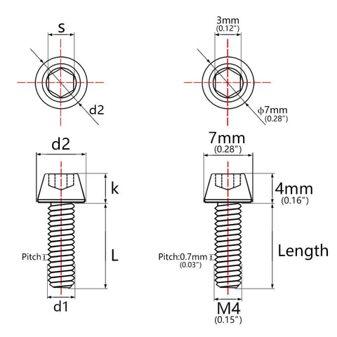 Wanyifa blue titanium DIN912 M4 hex bolts with tapered head, 12mm length; pack of 6