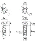 Diagram of Beefy Titanium M4 Bike Bolts Pack Of Six With Tapered Hex Heads DIN912 0.7mm Pitch 3mm Drive 7mm Head