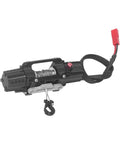 Premium Alloy RC Winch With Dual Motor For Axial Scx10 And D90 1/10 Crawlers, showing black alloy winch with aluminum hook and cable.