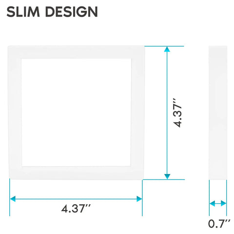 Dimensions of 4 Pack 4 Inch Square LED Flush Mount Ceiling Light Fixtures, 10W Dimmable, 600 Lumens, Three Color Temperature Options