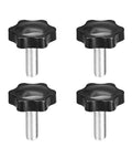Four Badass M10 X 25mm Male Thread Clamping Screw Knobs with black plastic star grips and silver threaded shafts.