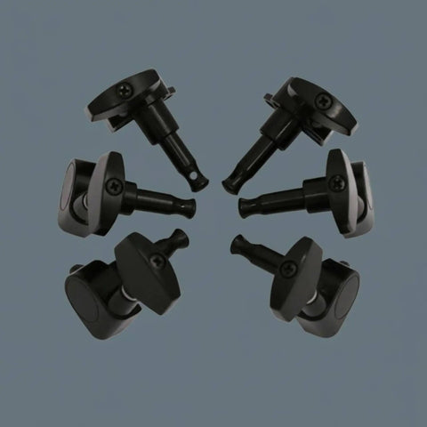 Premium Stainless Steel Acoustic Guitar Machine Heads With Sealed Keys for smooth rotation, six black tuning pegs set.