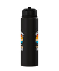 Black stainless steel Sailplane Pilot Water Bottle Dope Gift For Glider Lovers Stainless Steel Insulated Double Wall Bottle For Aviation Enthusiasts Keeps Drinks Cold Or Hot Throughout Soaring Flights with colorful print, side view.