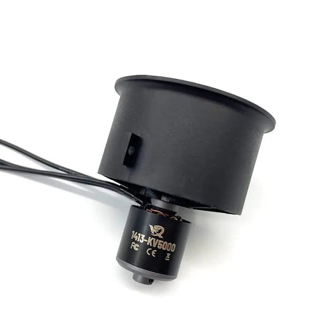 Close-up of a 40mm 12 Blade EDF Ducted Fan with 1413 KV 5000 Brushless Outrunner Motor for 3S and 4S model jet aircraft.