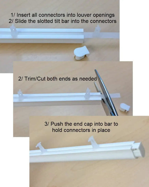 Instructions on using Heavy Duty Shutter Repair Slider Connector Polysatin Vinyl Blinds Smooth Gliding Vane Clip Hardware Fix Kit.