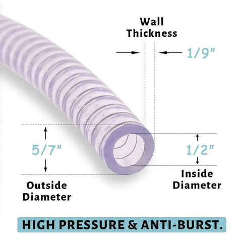 Cross-section of Half Inch PVC Reinforced Tubing With Spiral Steel Wire 25 Ft Built Tough High Pressure Flexible Vinyl Hose
