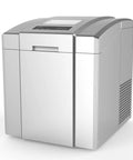 Slick Compact Countertop Ice Maker Machine Yielding Lightning Fast Five Minute Cubes With Whisper Quiet Operation and Easy Self Cleaning side angle view.