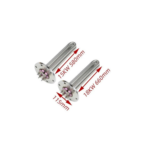 Workhouse 380V Electric Immersion Heating Rod Stainless Steel Water Heater Element 115mm Round Flange with sizes 15KW and 18KW.
