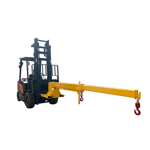 Adjustable Telescopic Forklift Boom Arm Mobile Crane Jib Lifter Hook Heavy Duty Steel Construction, 4400 lb capacity, extended view.