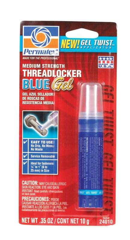 Packaging of Blue Thread Locker Gel For Automotive Fasteners That Prevents Loosening From Vibration Water Resistant Formula, 10g