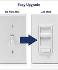 Side-by-side comparison of a standard wall switch and SureSlide Dimmer Switch for Dimmable LED Halogen and Incandescent Bulbs Slim Easy Install