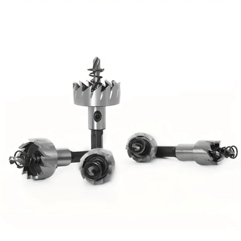 Heavy Duty Rock Solid HSS Hole Saw Drill Bits Set Tough As Nails Workhorse Cutter For Wood Metal Aluminum Plastic No Drama, five drill bits.