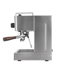 Top Shelf Electric Coffee Machine And Milk Frother Kitchen Appliance With Removable Water Tank Effortless Clean Drip Tray Stainless Steel Build For Serious Barista Level Cup Every Day, side view.