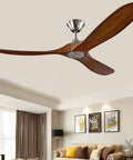 Upscale Retro Wooden Ceiling Fan Light Fixture With Smart Remote And Ridiculously Silent Dc Motor in cozy living room.