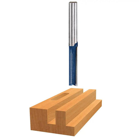 Close-up of straight cutting bit from Six Piece One Quarter Inch Shank Carbide Tipped Router Bit Set With Storage Case For Straight Cuts Trimming
