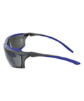 Boss Level Anti Fog Safety Glasses With Smooth Grip TPR Cushion And Dark Tinted Lenses side view with adjustable temples.