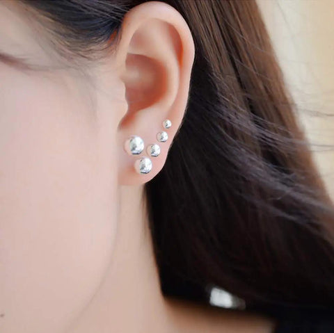 Lightweight Silver Stud Earrings Set For Women, Hypoallergenic Sterling Silver Ball Studs In 5-Pair Size Range 2mm 3mm 4mm 5mm 6mm, everyday wear