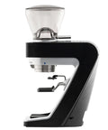 Side view of Straight Fire Conical Burr Coffee Grinder Featuring Precision Grind By Weight Tech with sleek black design.