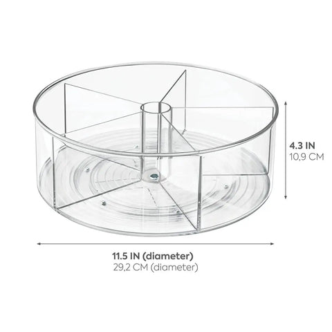 Clear 11.5 inch Recycled Plastic Lazy Susan Spin Turntable Organizer with sections for pantry or bathroom storage